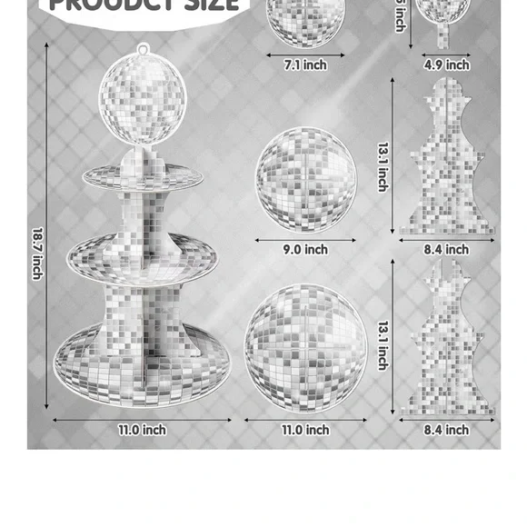 Disco Cupcake Stand 3tier silver glitter - Picture 2 of 4